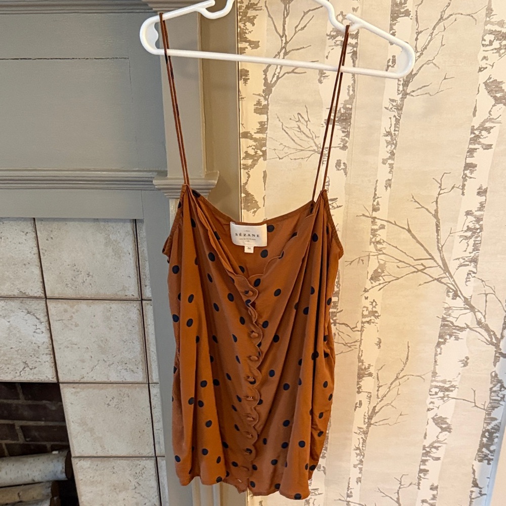 Sezane Brown Polka Dot Button-Down Cami